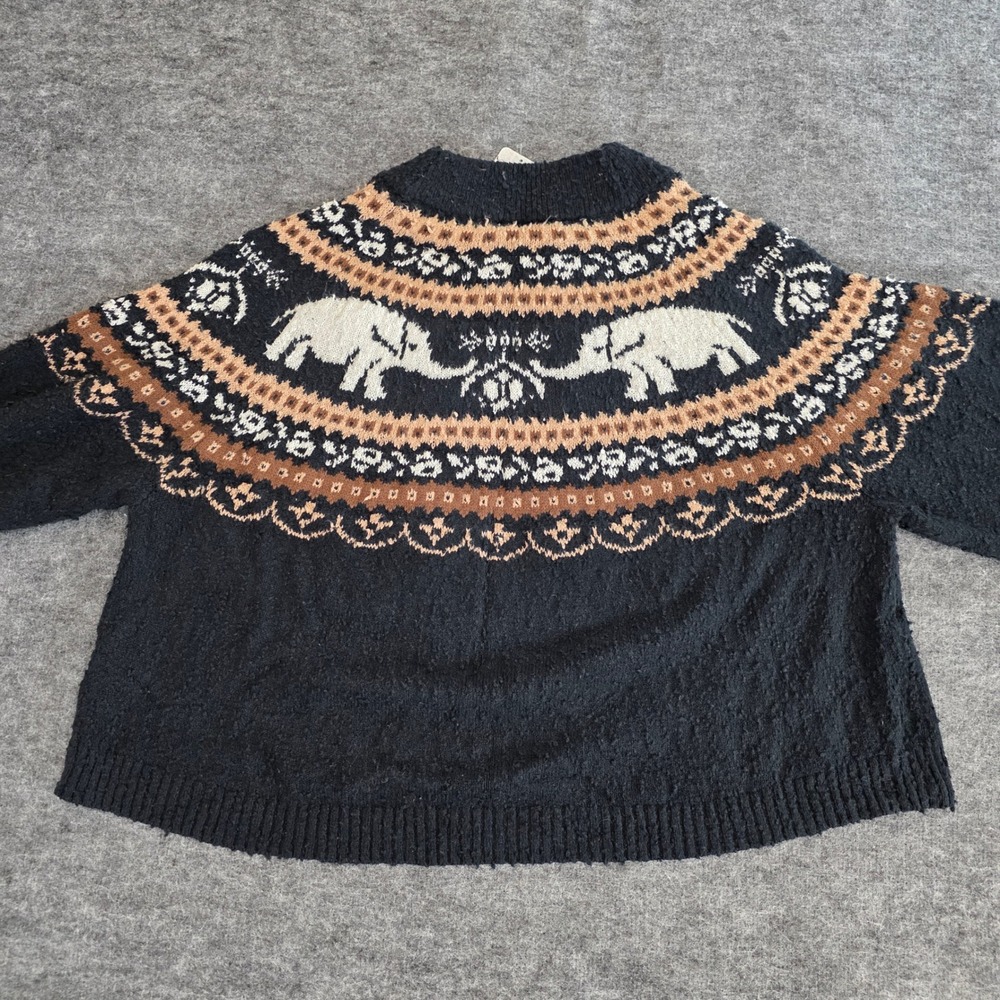 Free People Fair Isle Oversized Nellie Elephant Knit Sweater Large‎ Black Brown - Picture 8 of 14